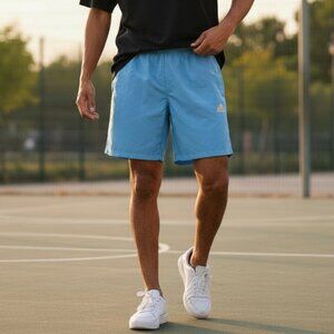 adidas Men's Small Blue Essentials Warm-up 3-Stripes Lined Gym Shorts 7" Inseam